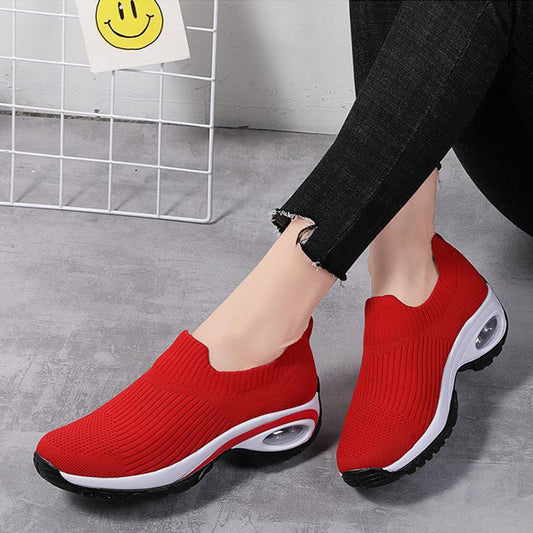 Sneakers Women Air Cushion Mesh Breathable Running Sports Shoes in red color, perfect for casual wear and sports activities.