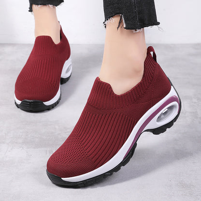 Sneakers Women Air Cushion Mesh Breathable Running Sports Shoes in burgundy color with air cushion sole for comfort