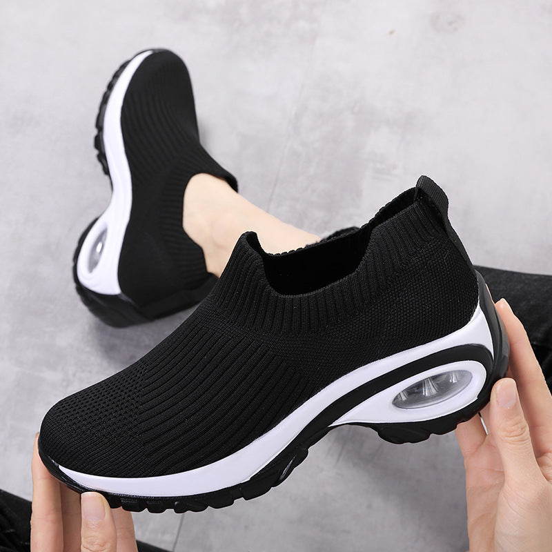 Sneakers Women Air Cushion Mesh Breathable Running Sports Shoes in black with flexible design and cushioned sole for comfort